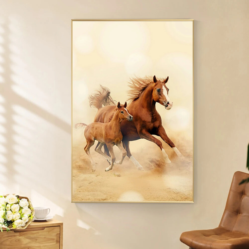 Two Running Horses Canvas Painting Wild Animal Horses Poster Wall Art Prints Art