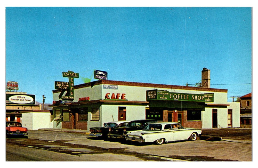 Elko Nevada Roadside Carls Cafe Restaurant Greyhound Bus Depot Vintage Postcard