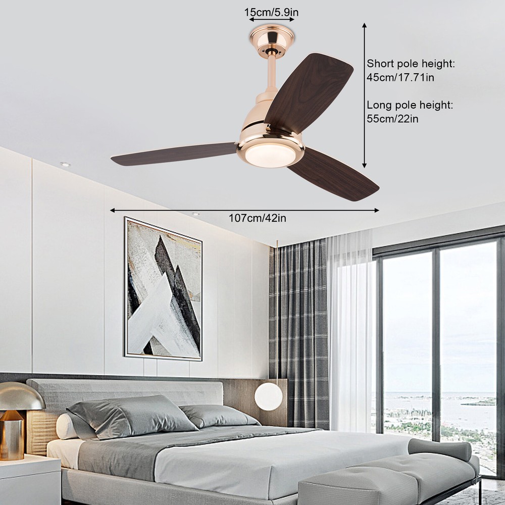 Modern Walnut Ceiling Fan with Light 6-Speed Remote Control