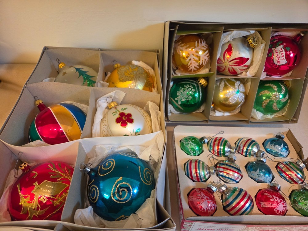 Vintage Jumbo Mercury Glass Christmas Ornaments Lot