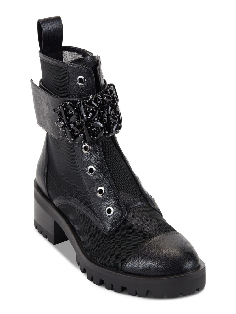 KARL LAGERFELD PARIS Womens Black Eyelets Pippa Leather Combat Boots 8 M