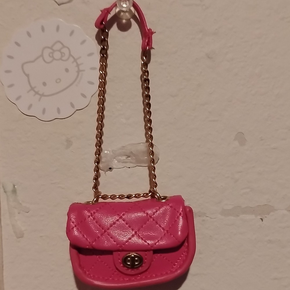 Pink Quilted Doll Bag with Gold Chain Doll Accessory