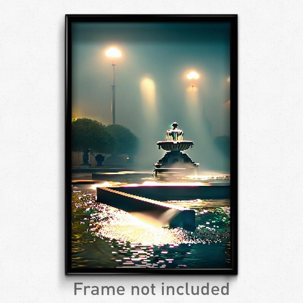 Psychedelic Pixel Art Poster Muted Fountain 8 Bit Trippy Gamer Print