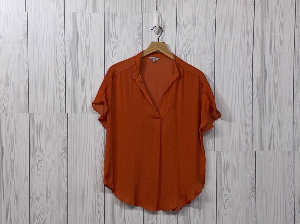 Naked zebra blouse womens size large short sleeve solid orange pullover top