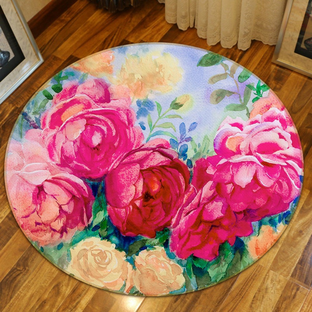 3D Watercolor Pink Flowers NAO5791 Game Rug Mat Elegant Photo Carpet Mat Fay