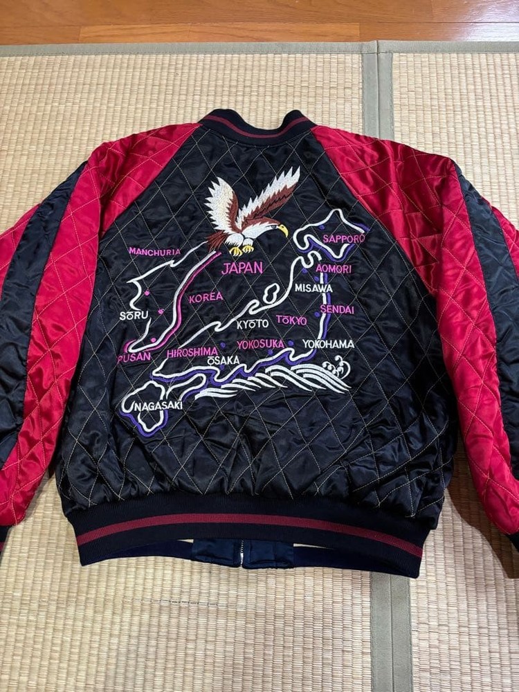 Vintage Sukajan Jacket Japanese Map Eagle Tiger Embroidery Reversible Rose