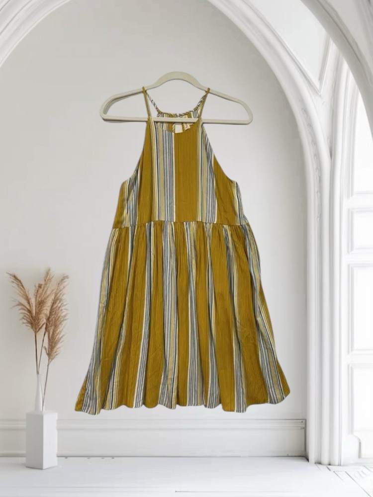 Hem & Thread Halter Mini Dress Women’s Size Small Multi Stripe Boho Casual Chic