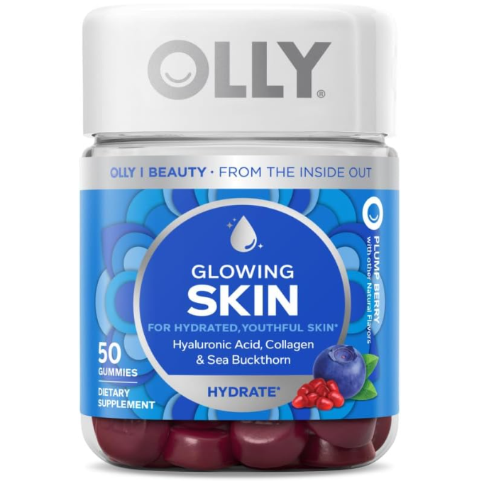 OLLY Glowing Skin Gummy, 25 Day Supply (50 Count), Plump Berry, Hyaluronic Acid,-image