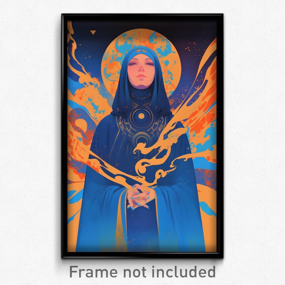 Vintage Blue Retro Film Art Poster of Enthusiastic Woman