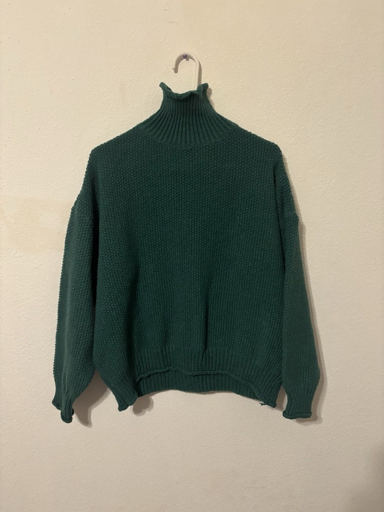 Green Knit Acrylic Turtleneck Pullover Sweater Solid Women's XXL Long Sleeve