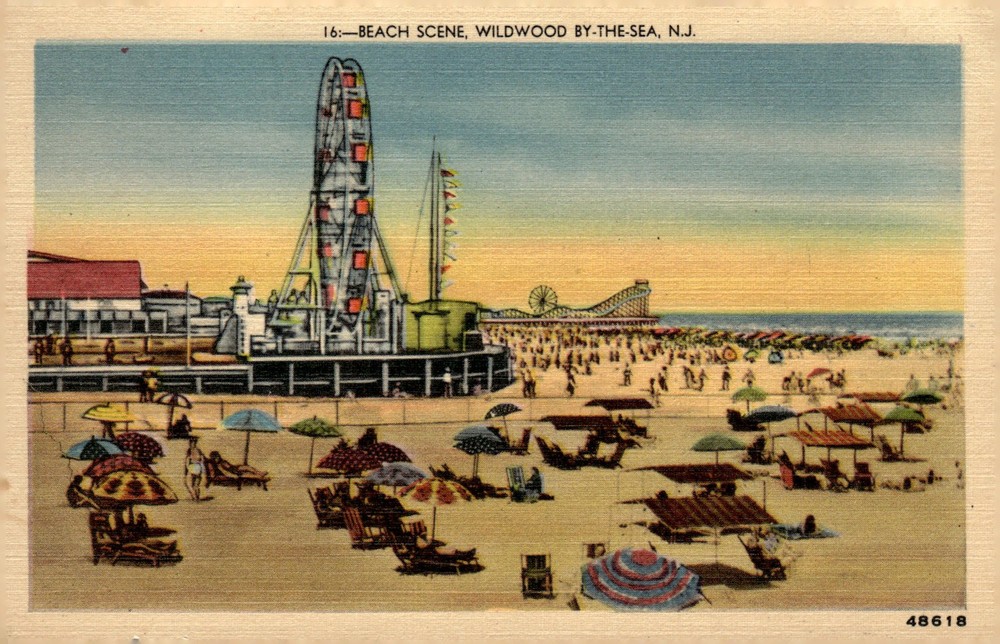1940s Wildwood By-The-Sea NJ Ferris Wheel Amusement Pier Linen Postcard