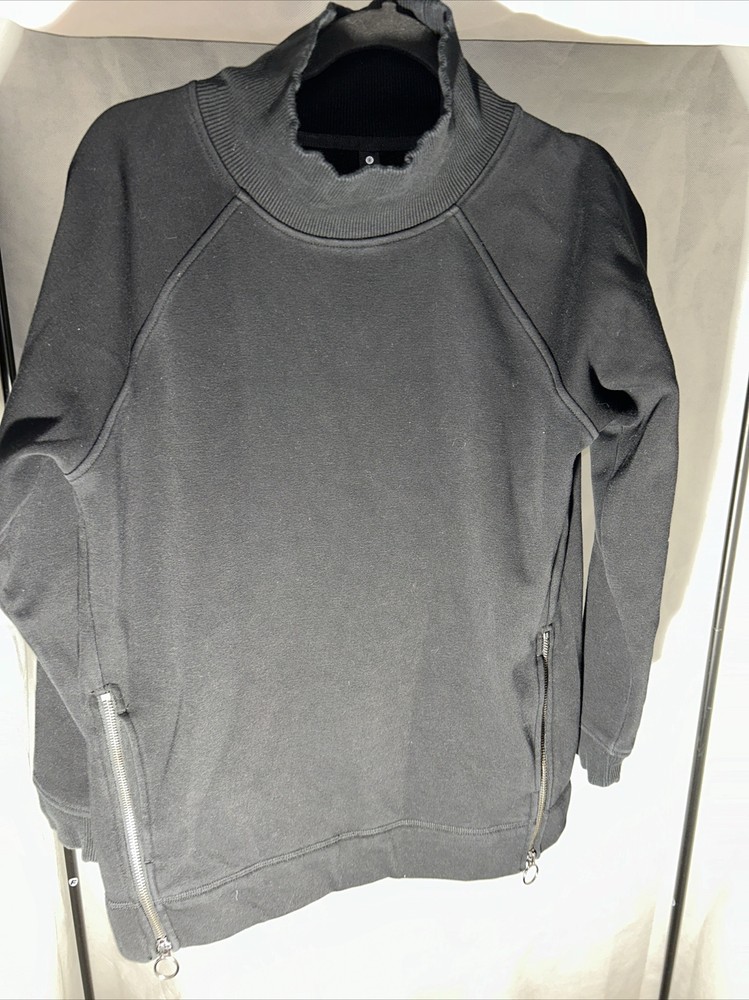 Athleta Cozy Karma Side Zip Funnel Neck Sweatshirt Black $108 Size S