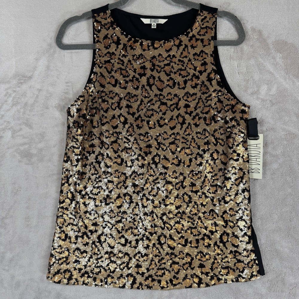 BB Dakota Gold & Black Sequin Sleeveless Tank Top Size Med Party Evening NWT