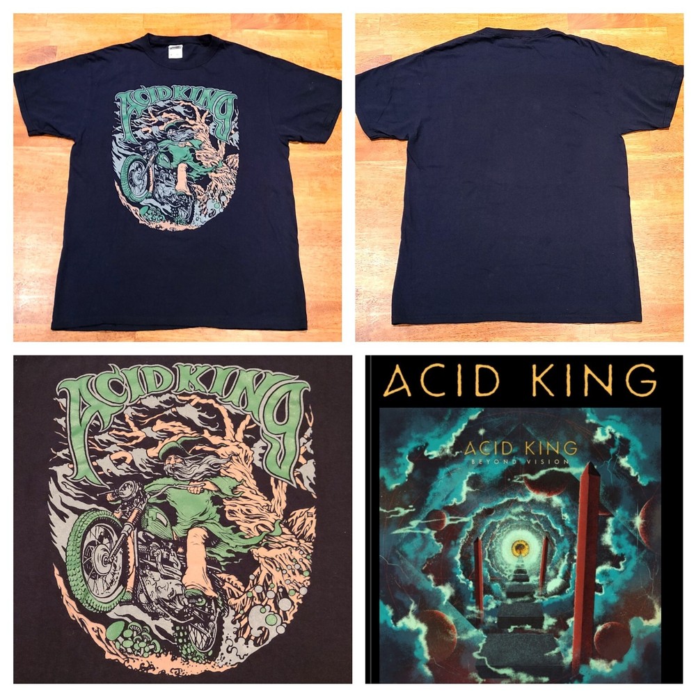 Acid King Wizard Biker Graphic Tee for Men in Medium Black Green-image
