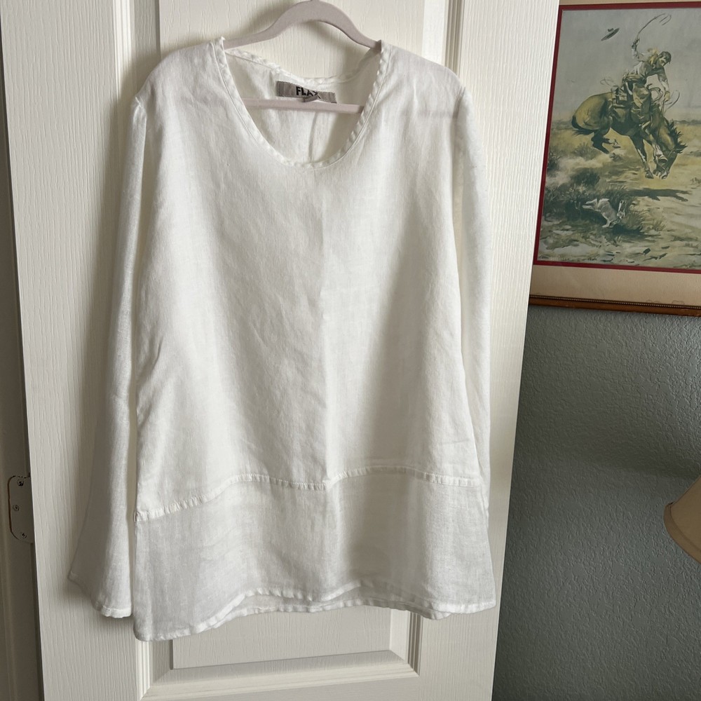 Flax Women's White Linen Long Sleeve Tunic Size Petit Small
