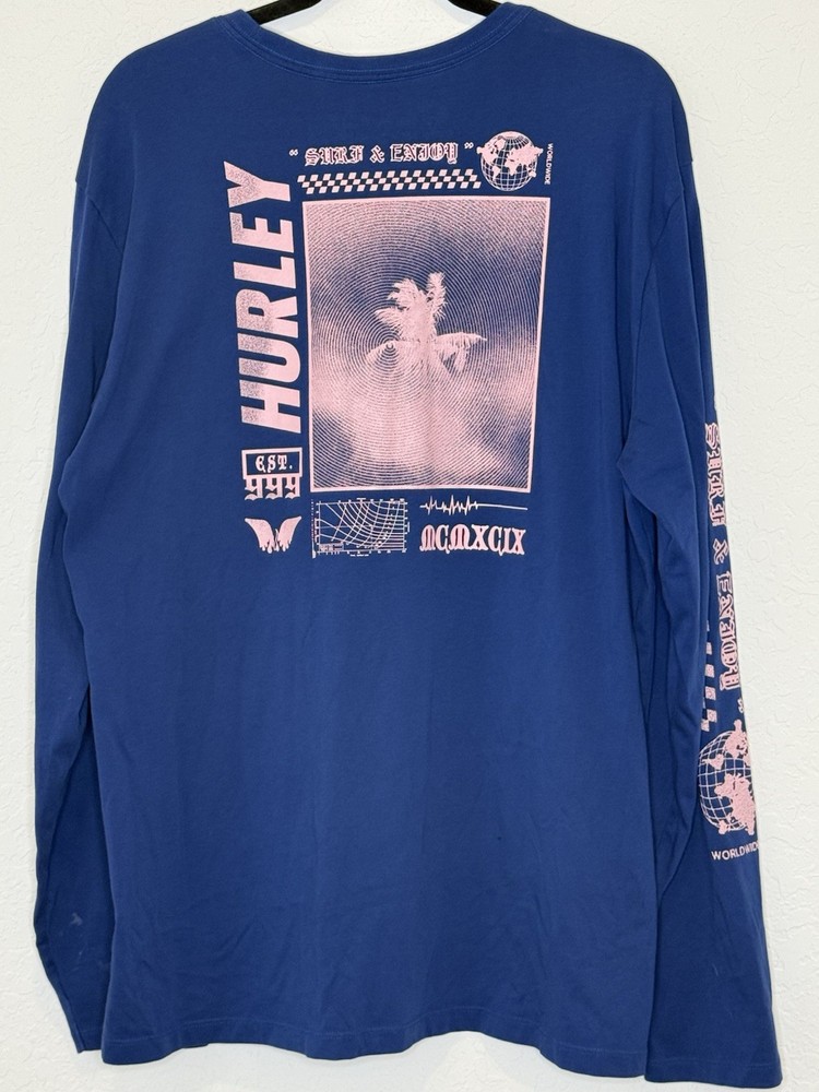 Mens Hurley Long sleeve Shirt Size XL EUC Blue Skate Surf Beach