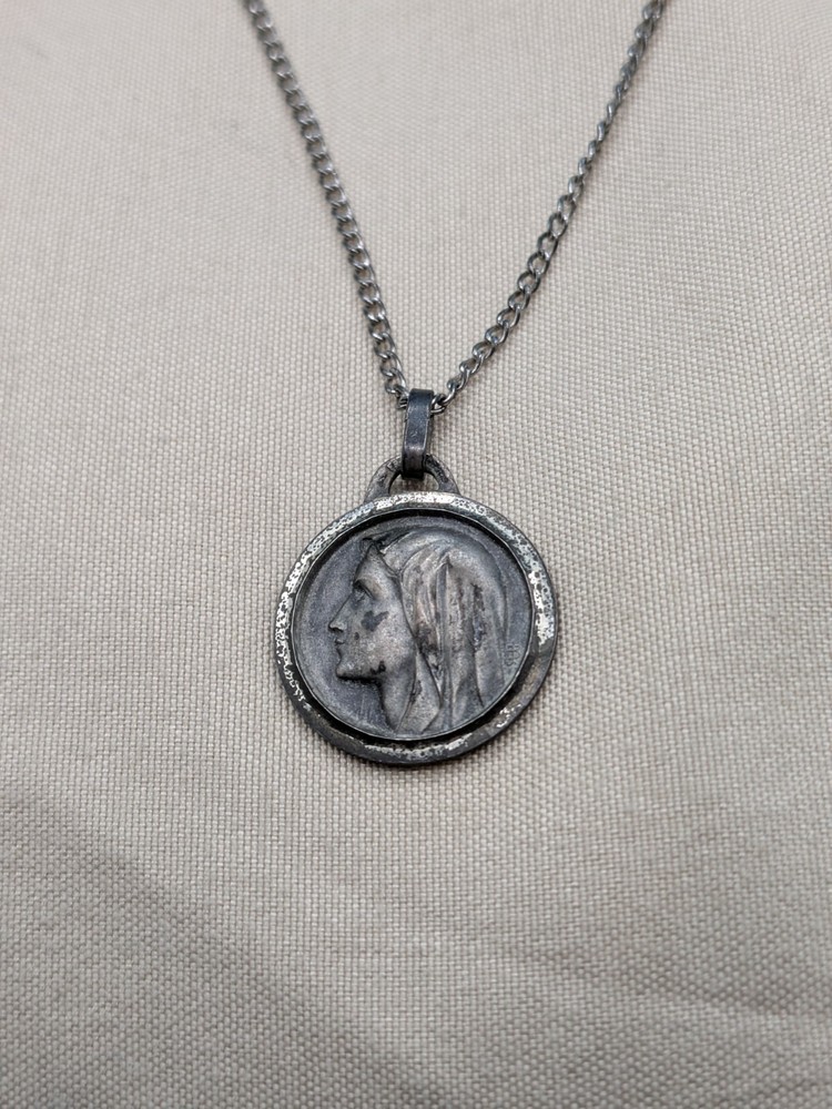 Vintage Virgin Mary Pendant Necklace -Sterling