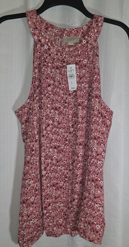 Loft Women's NWT Pink Floral Print V-Neck Sleeveless Blouse Top Size L