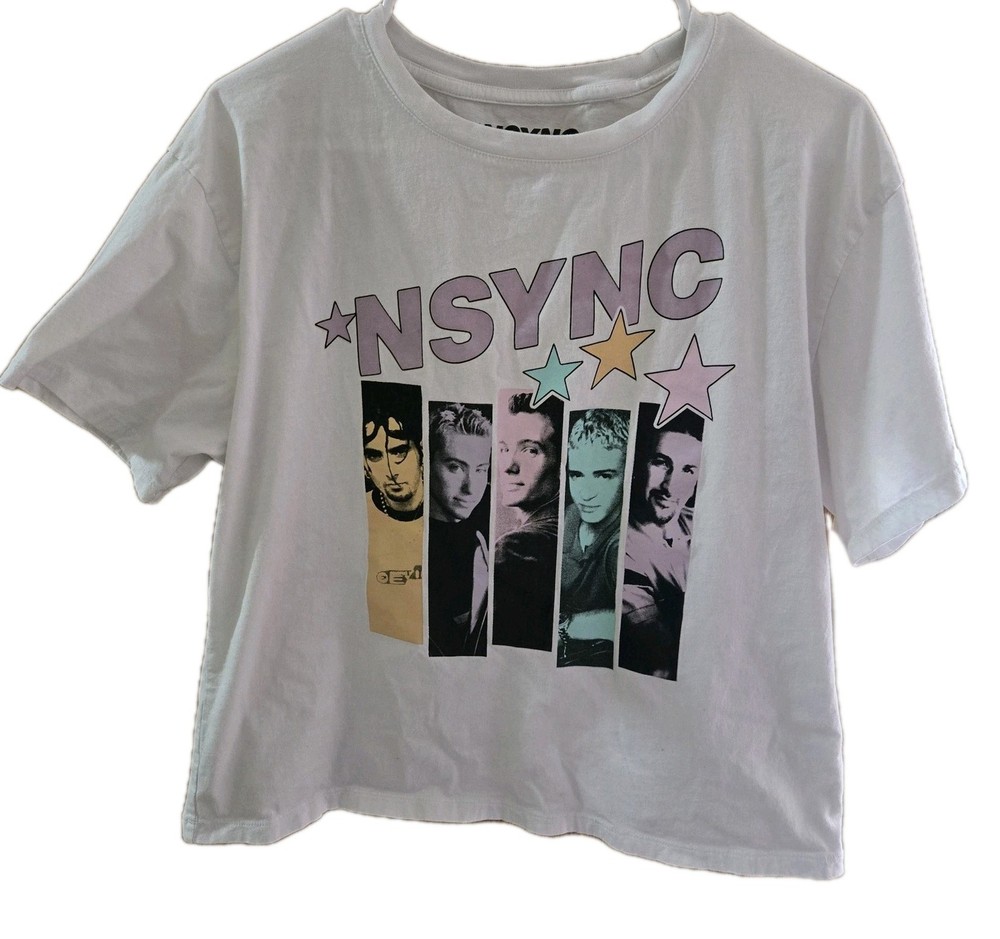 Mens Vintage Style White NSYNC T Shirt Size M 90's Retro Tour Timberlake