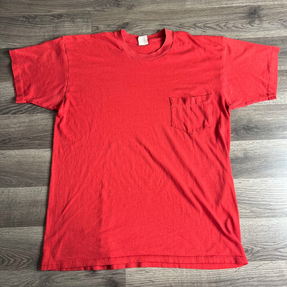 VTG Selvedge Pocket T Shirt Fits Medium Red 1980s Distressed Made in USA