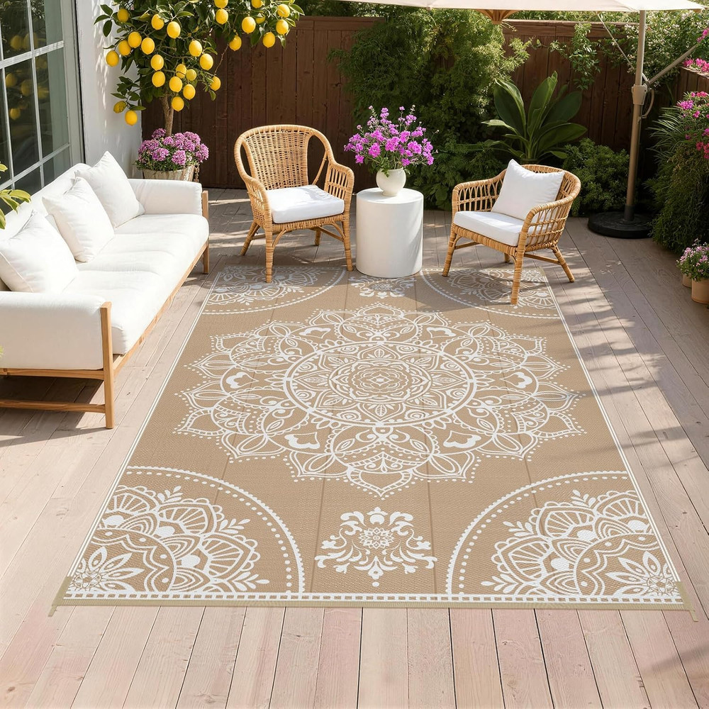 Waterproof Outdoor Rug 5X8, Reversible Plastic Straw Patio Camping Rug, Indoor O