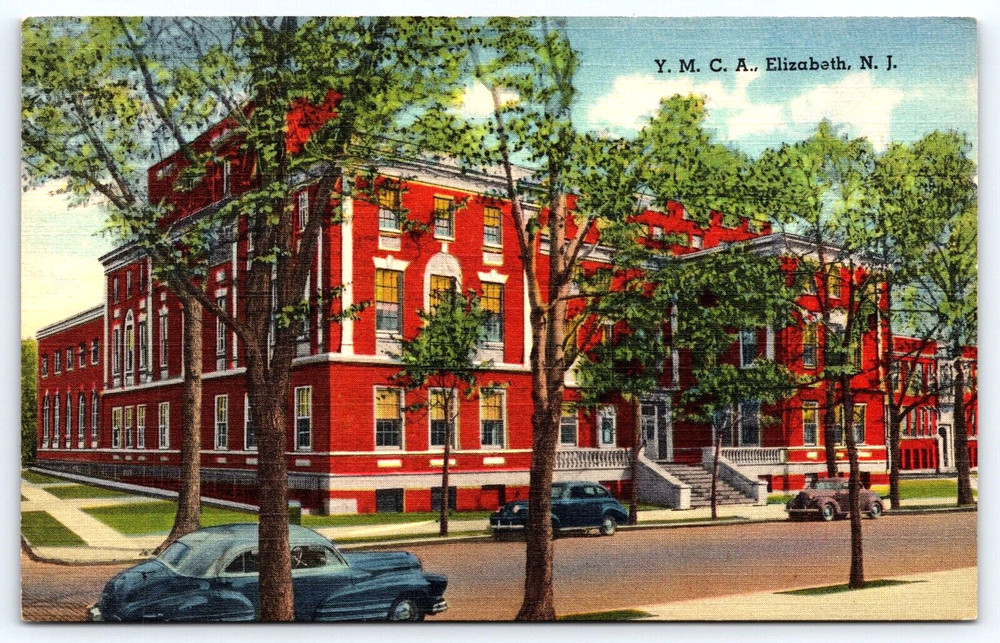 Elizabeth New Jersey NJ YMCA Building Street View Cars Vintage Postcard