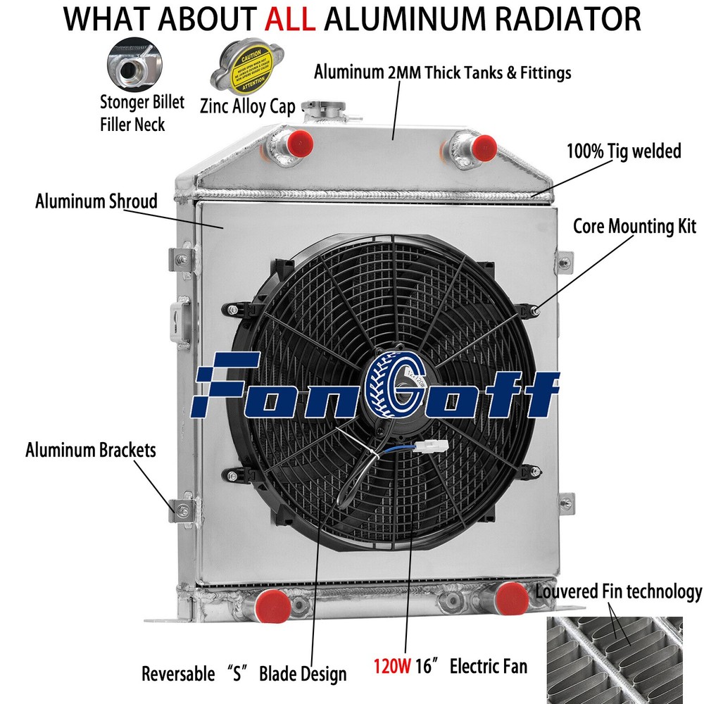 4 Row Radiator Shroud Fan For 1942-1948 1946 Ford Flathead Super Deluxe/Deluxe