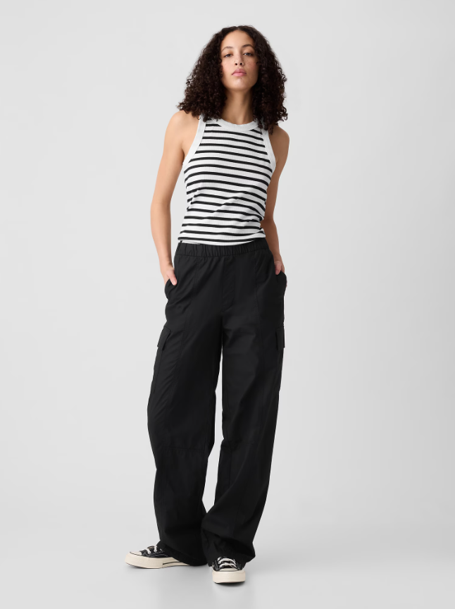 GAP Black Parachute Cargo Pull-On Baggy Pants XS Petite MSRP $80