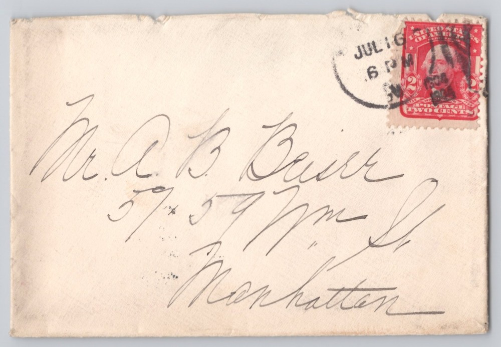 New York, NY, Address Side Un, 2c Washington Stamp, cancel 1904 ACE