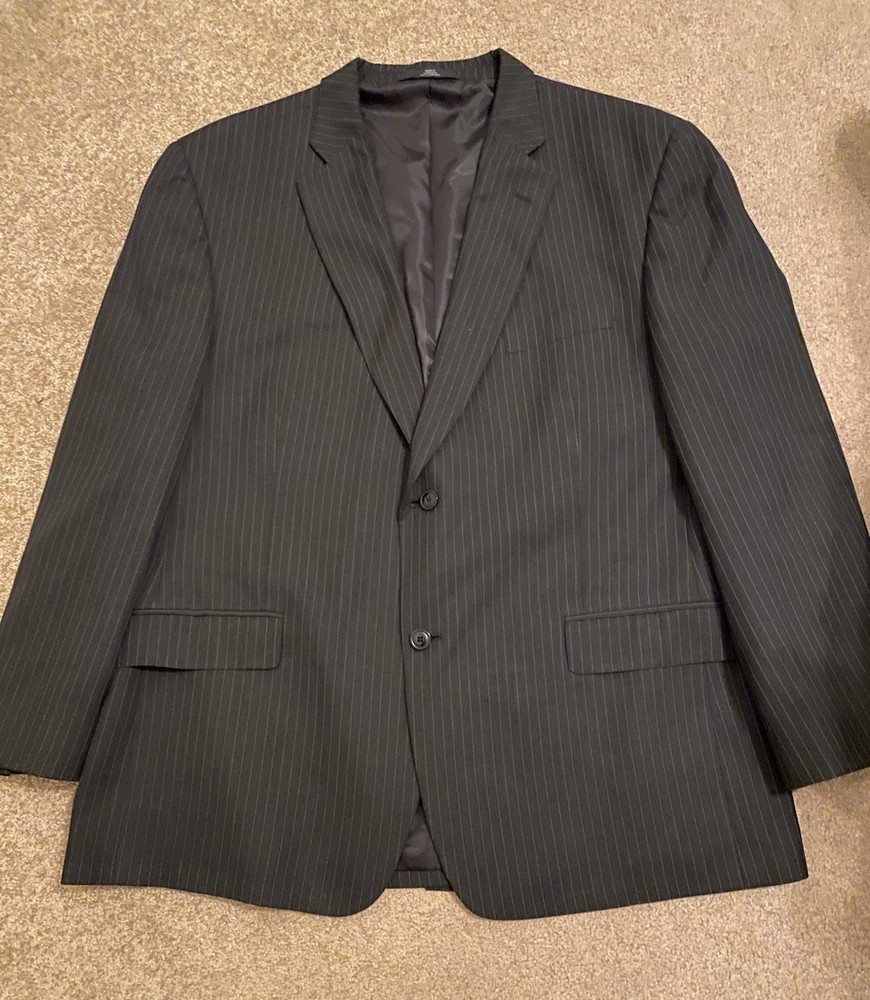 Haggar Men’s Black Pinstripe Suit Jacket Blazer Size 48R Business 2 Button