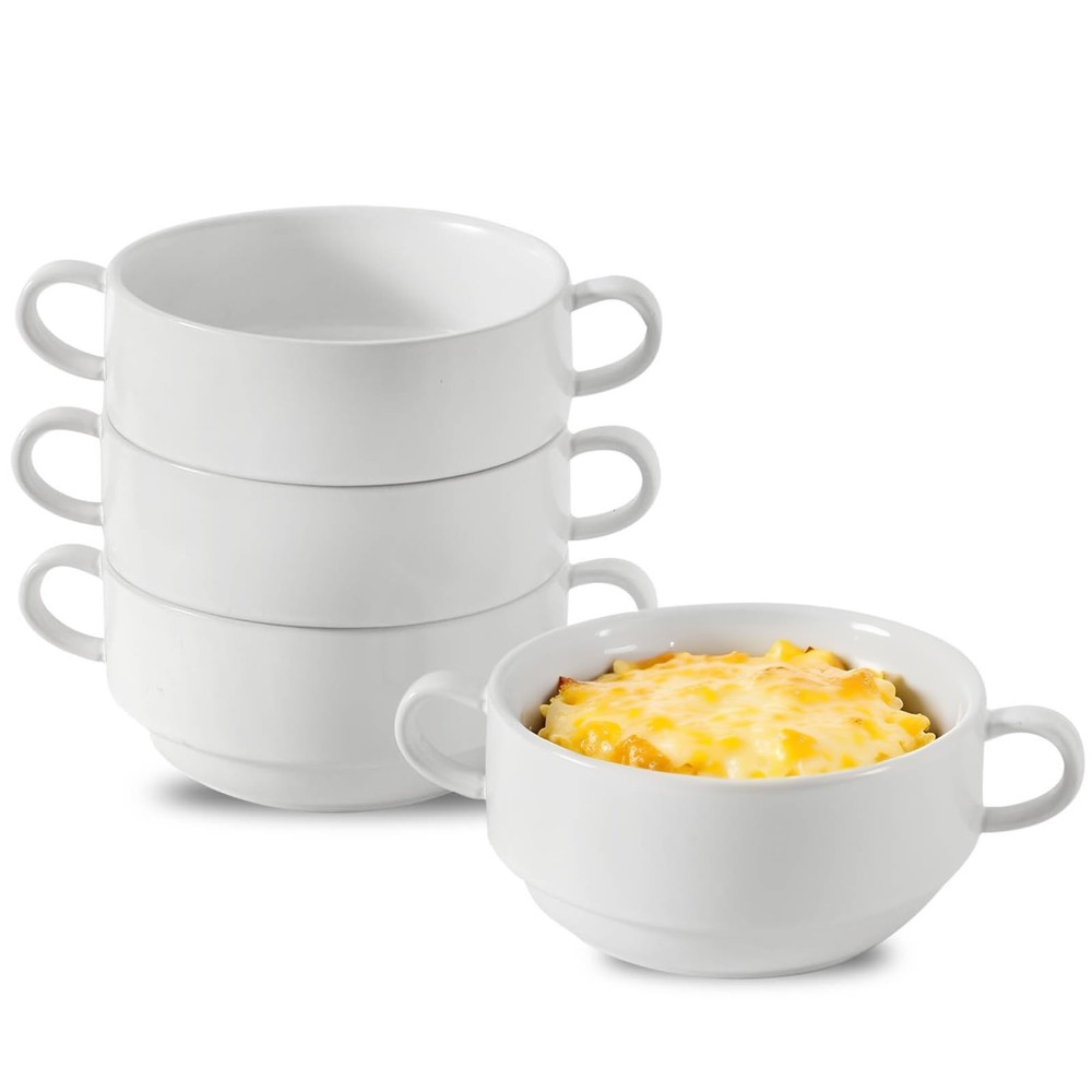 Soup Bowls, 22 oz French Onion Soup Bowls with Handles, Stackable Ceramic Bow...