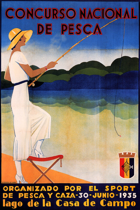1935 Concurso Pesca Lago De La Casa De Campo Fishing Spain Vintage Poster Repro