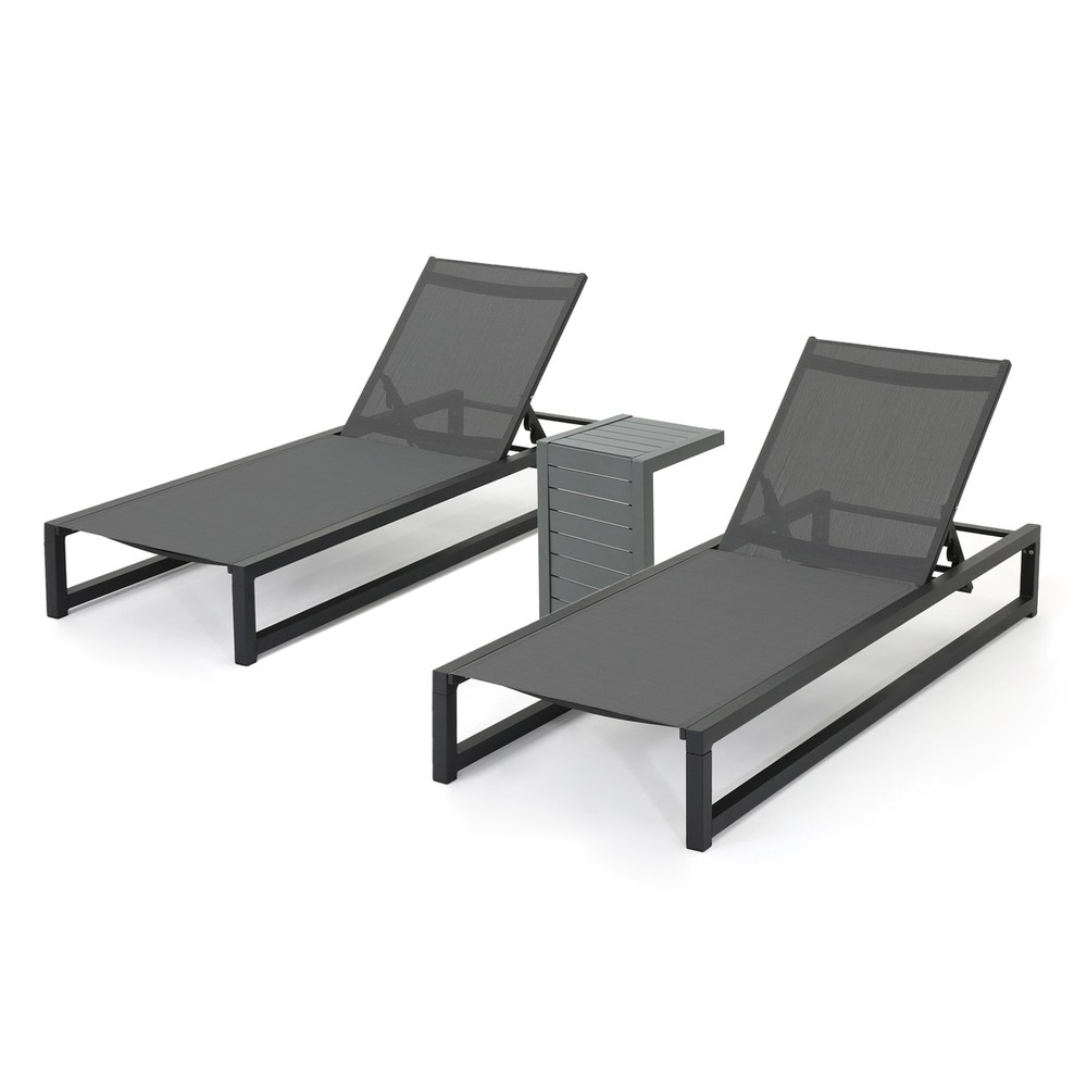 Modesta 3-Piece Grey Aluminum Armless Outdoor Chaise Lounge Set