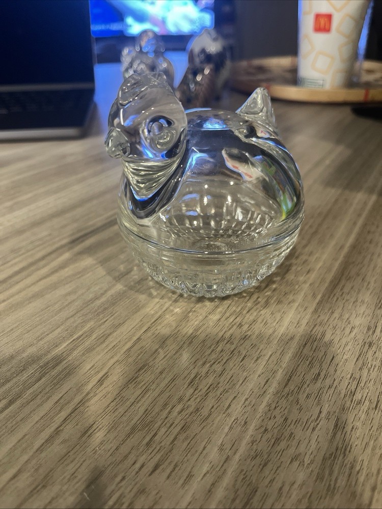 Vintage Clear Glass Mini Hen on Nest Covered Dish 4.38