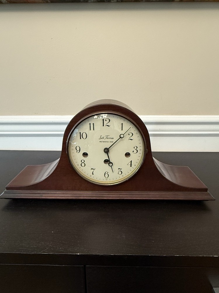 Seth Thomas Vintage Brown Wood 8-Day Westminster Chime Mantle Clock No. 1300