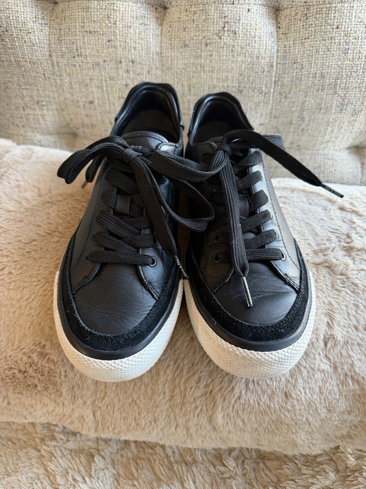 Rag & Bone Women’s Rb Army Black Low Top Lace Up Leather Sneakers EUC Size 37.5
