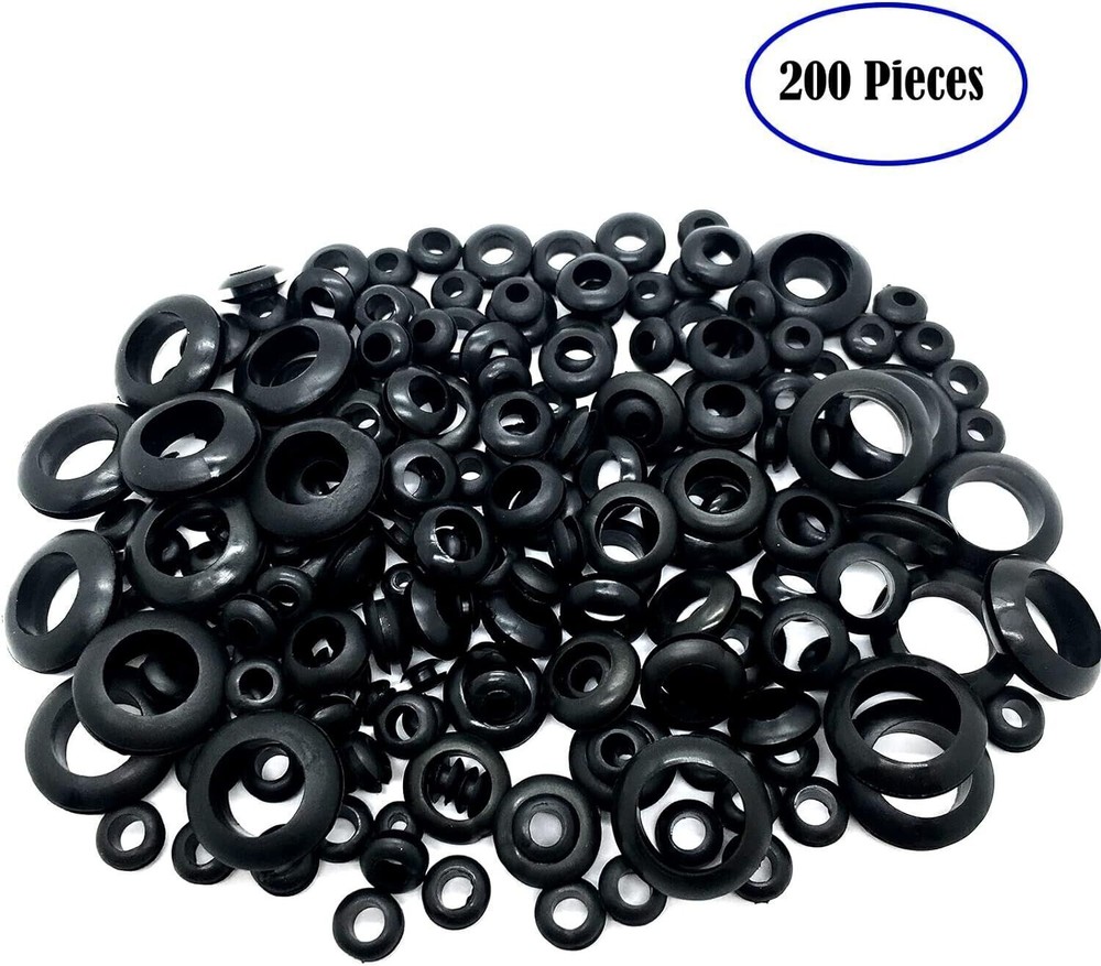 200Pcs Black Car Rubber Grommet Assortment Set Electrical Wire Gasket Kit Boxed