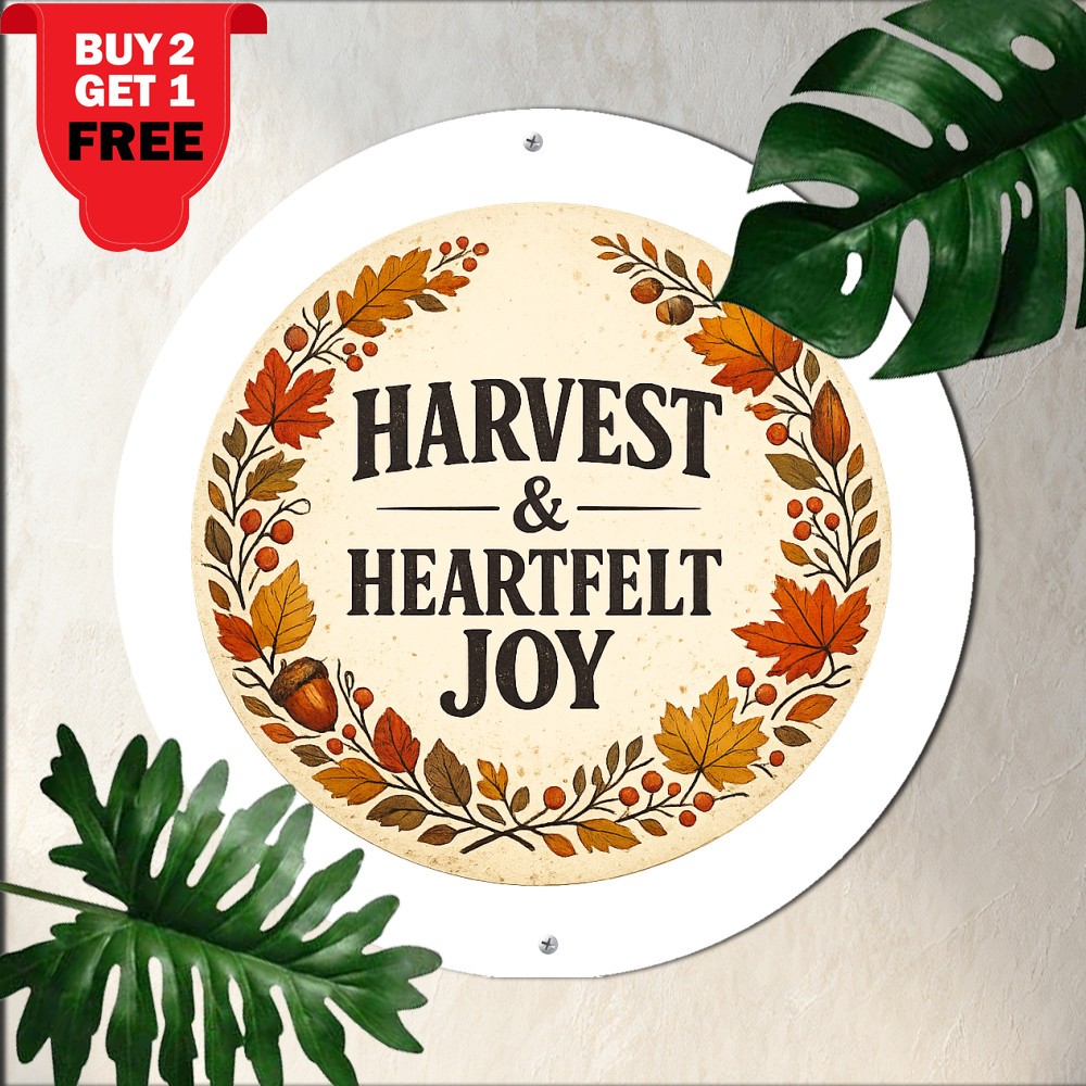 Grateful Thankful Blessed Rustic Typography Round Aluminum Tin Metal Sign 8x8