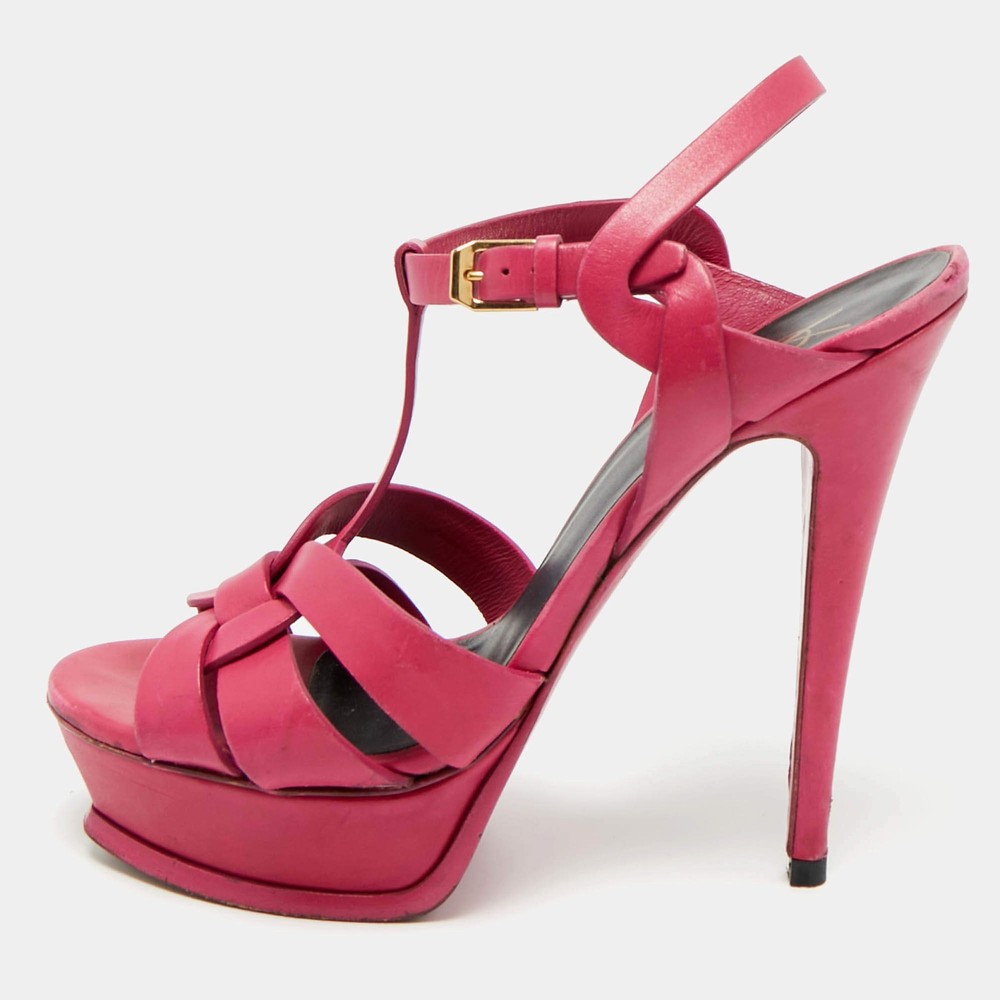 Saint Laurent Purple Leather Platform Sandals Size 38.5