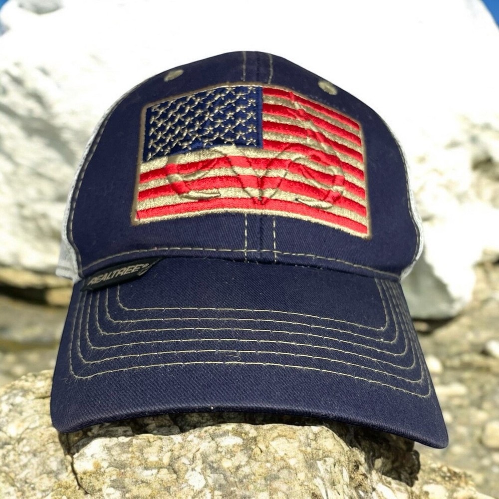 Realtree American Flag Hat Cap Mesh Back Embroidered Hook Loop Adjustable