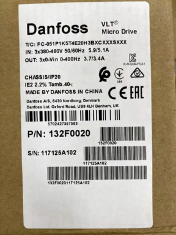 New In Box Danfoss 132F0020 FC-051P1K5T4E20H3BXCXXXSXXX