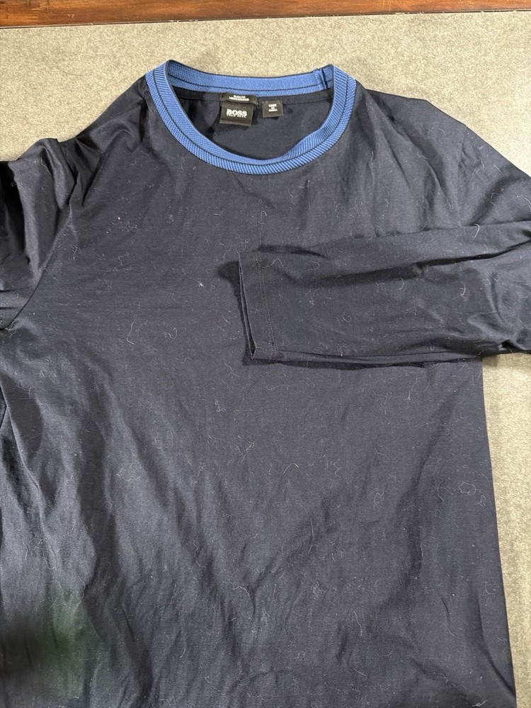 BOSS Hugo Boss Slim Fit Mercerized Long Sleeve T-Shirt Men’s L Navy Blue