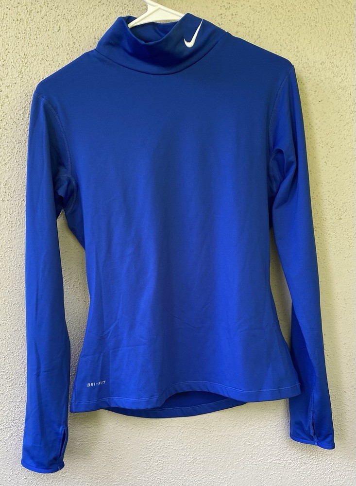 Nike Dri-FIT Lightweight Stretch Long Sleeve Activewear Top Blue Mock Neck M