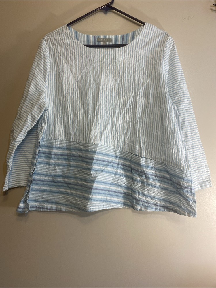 Habitat Top Womens Size Medium  Blue Striped Textured Long Sleeve Casual Career