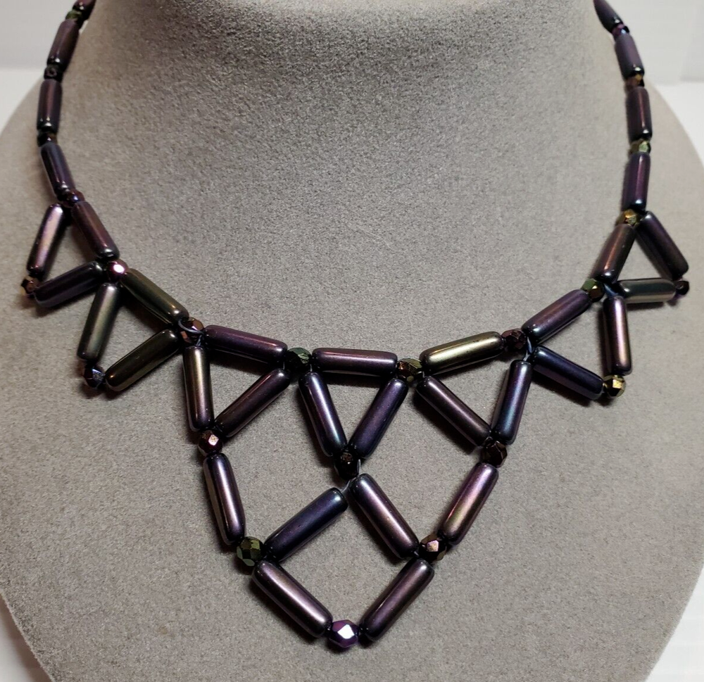 Vintage Black Satin Glass Festoon Bib Necklace 24 Inch