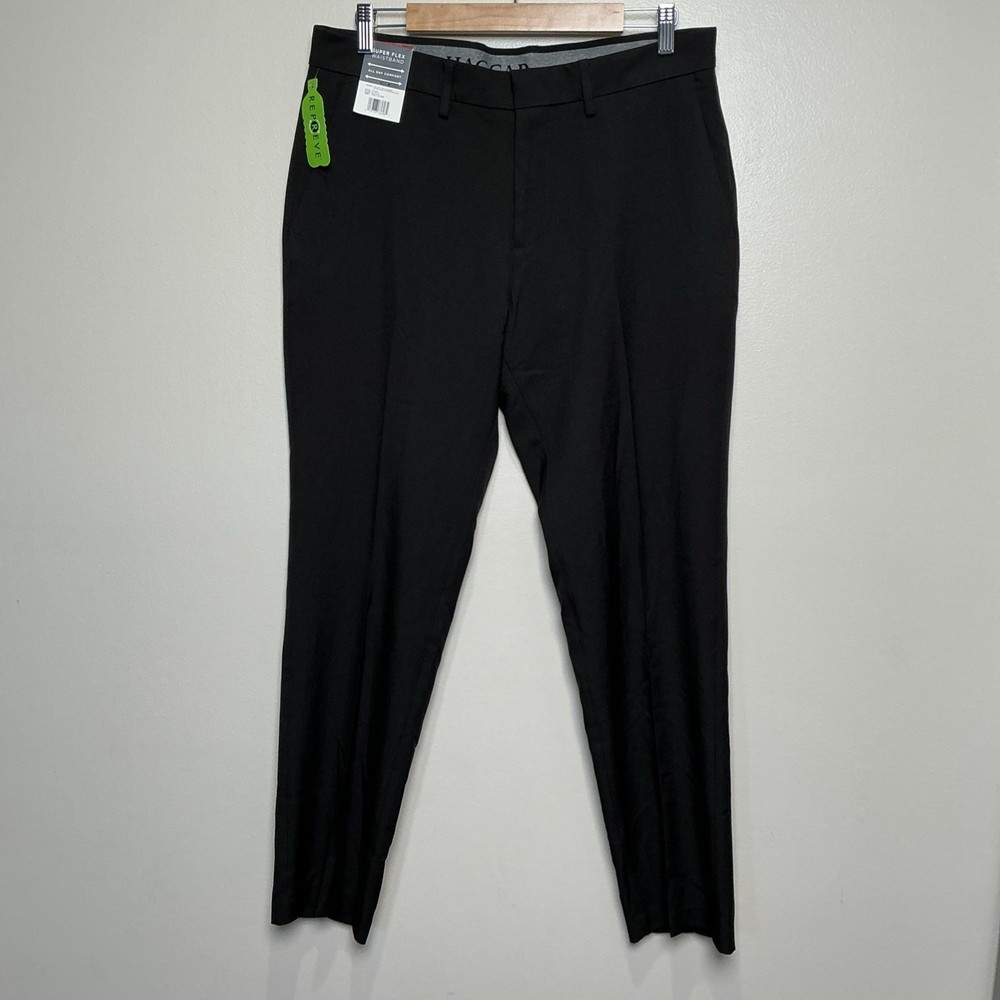 Haggar Pants Mens 34x30 Black Super Flex Waistband HD70008 Dress Comfort NWT