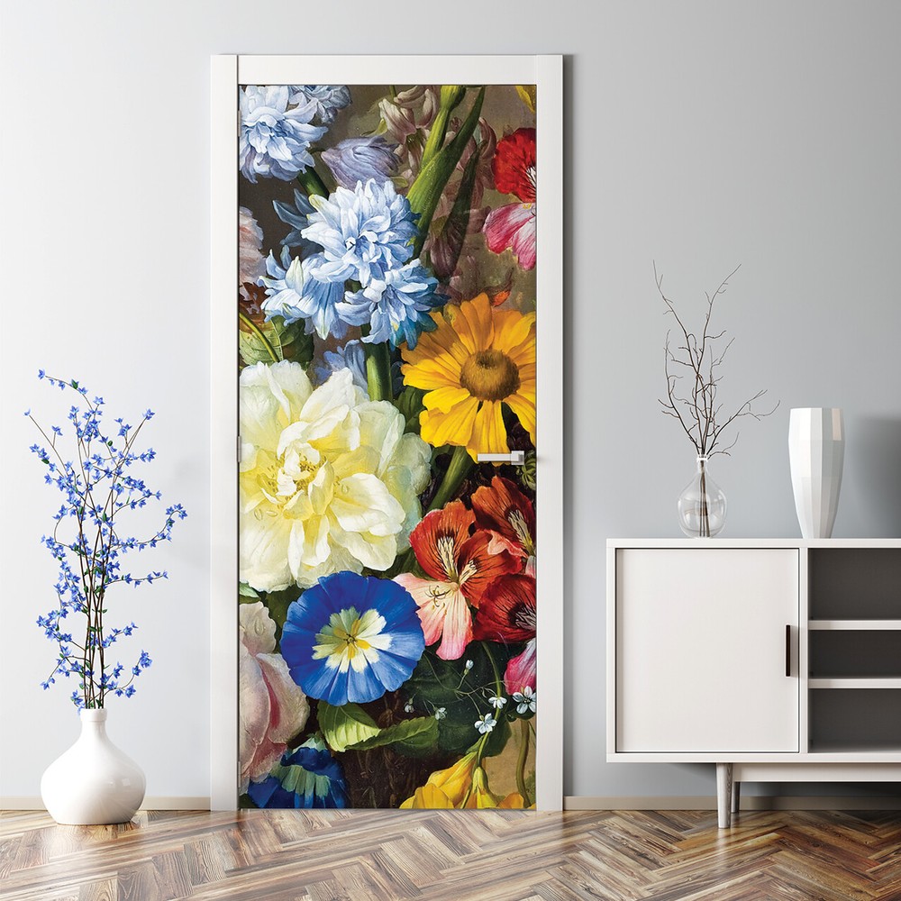 Decal Decor  Still Life Bouquet Oil Painting Century Bubble Free Door sticker