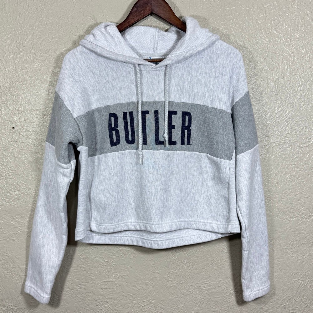 Butler Champion Reverse Weave Hoodie Cropped Sweatshirt Small Spellout Logo Y2K