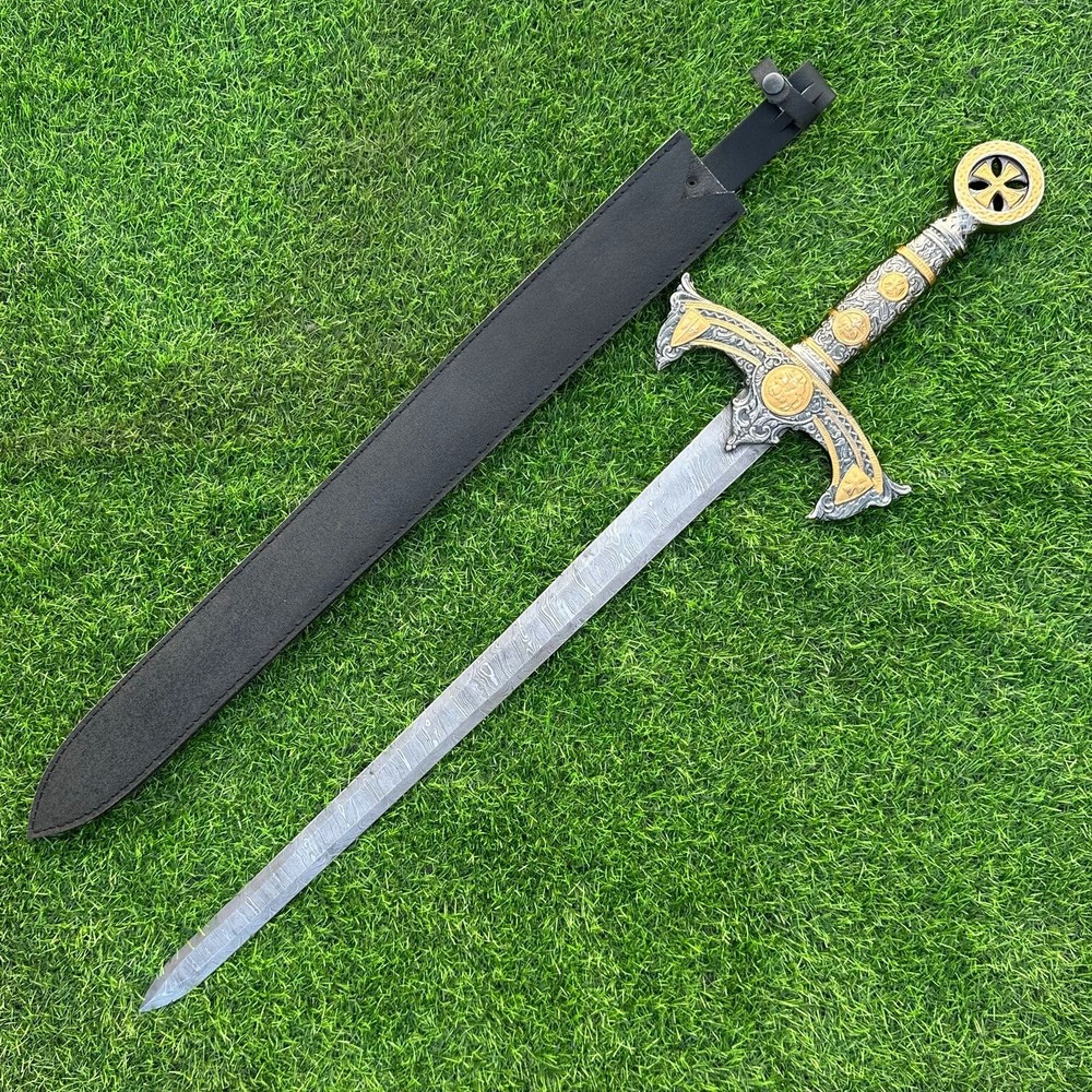 Authentic Damascus Steel Medieval Sword, Handcrafted Sharp Battle Ready SWORD 50