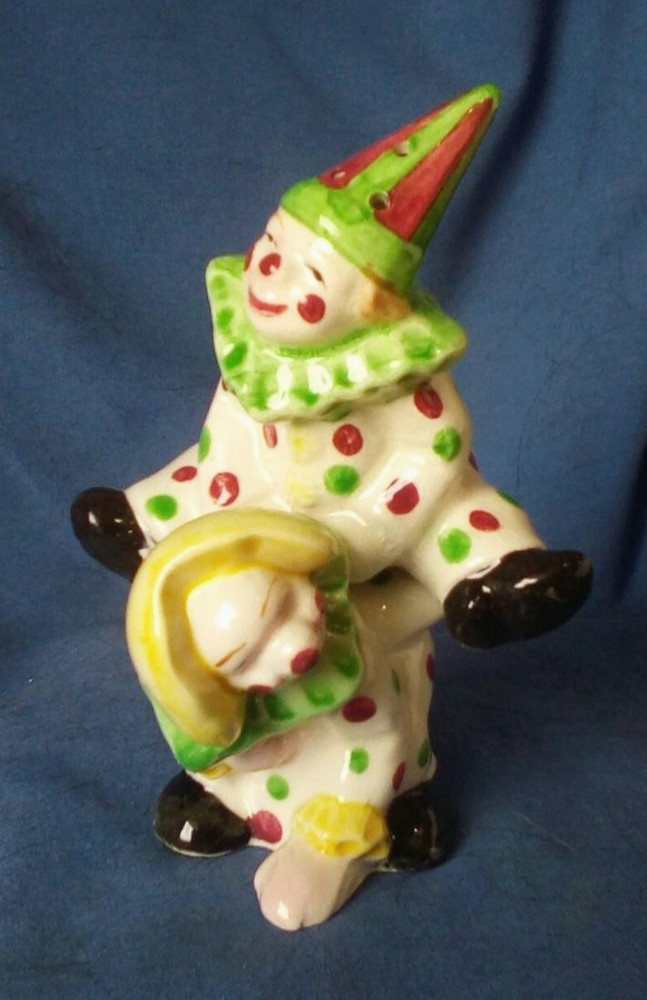 Vtg Set Mcm Ceramic Salt & Pepper Novelty Shakers Japan Leapfrog Clowns